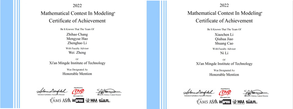 育人初心如磐，时代答卷常新——西安明德理工学院斩获2022年国际大学生数学建模竞赛多项大奖